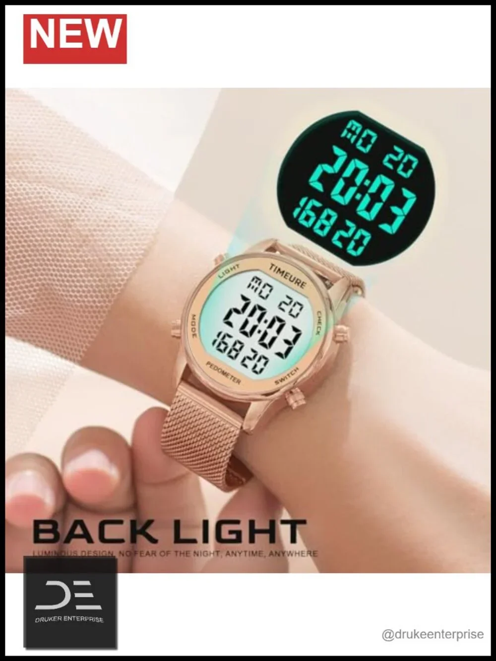 Pedometer Watch with Step, Calorie & Distance Tracking, Steel Mesh Band, No App